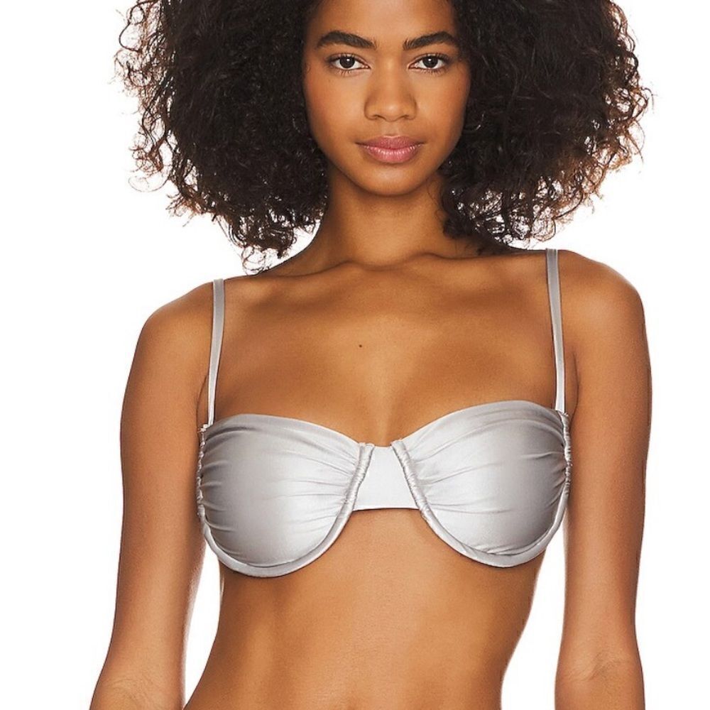 NWOT Ruched Demi Cup Top in Silver001 Good American Size 3 (Large)